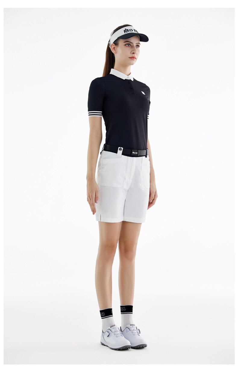 Bộ quần áo golf nữ Moeyes Magic Eye thể thao thoáng khí vải đính hạt mùa hè — M23KUZ006-Quần short đen, M23YF010-Áo màu trắng, M23YF010-Áo màu đen, M23KUZ006-Quần short trắng chi tiết 13
