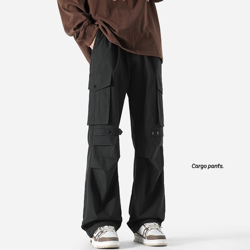 Men's sporty straight-leg cargo pants for couples, plus-size, loose-fitting, versatile casual trousers—men's wear