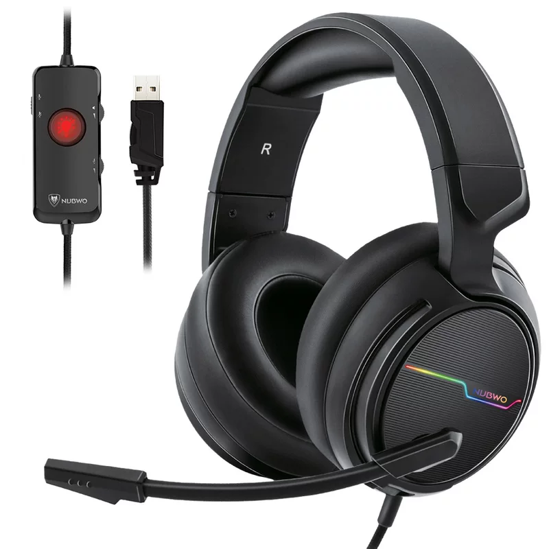 NUBWO N18 наушники для киберспорта, ПК/консоли, RGB, микрофон, кабель USB/3.5 мм, вес 0,52 кг, бренд