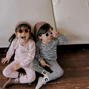 Children's Autumn and Winter German Velvet Intimates Set, Baby Girl's Home Clothes, Pajamas, Baby Boy's Stripesd Warm Autumn Clothes and Long Trousers