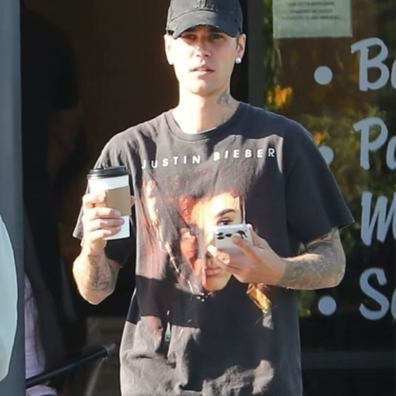 Нишевый модный бренд VINTAGE Футболка с короткими рукавами с английским принтом и тем же концертным периферийным устройством Бибера и Хейли