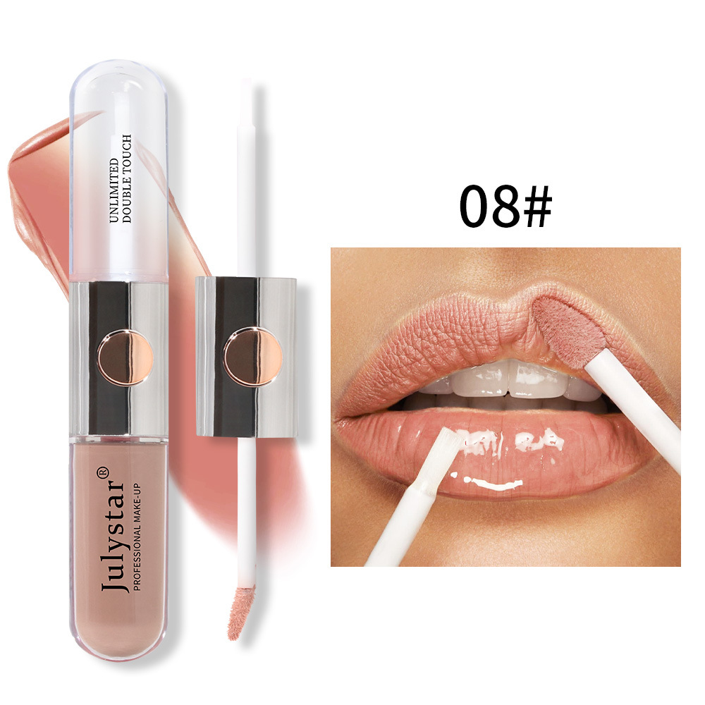Julystar Beauty's double-head mirror lip gloss is easy to apply and does not fade or stick to a cup of water undefined