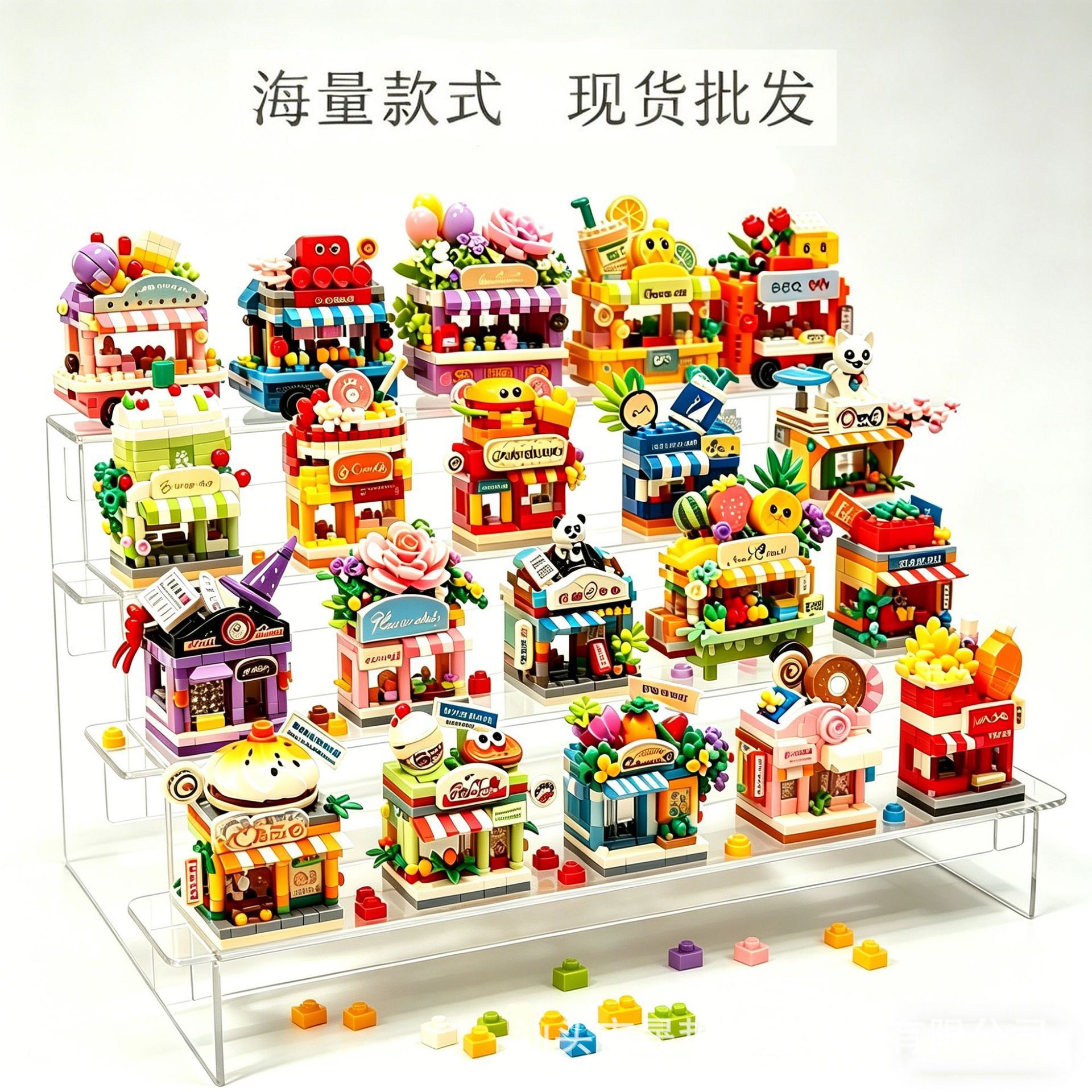 街景微颗粒拼装积木萌宠永生花礼品机构奖品学生益智玩具跨境