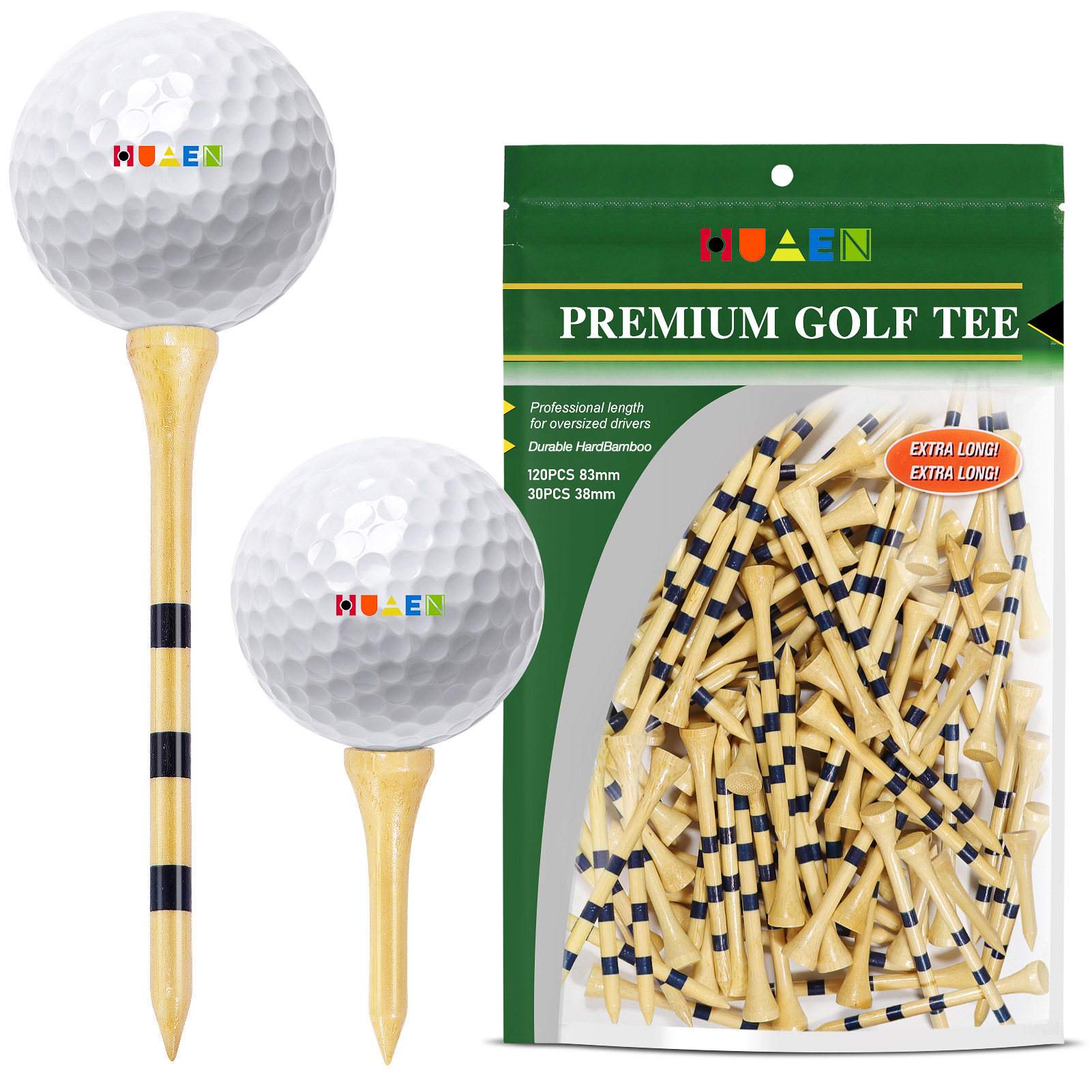 竹制优质高尔夫球钉(2-3/4”3-1/4”可选)|更耐用和稳定Golf Tee