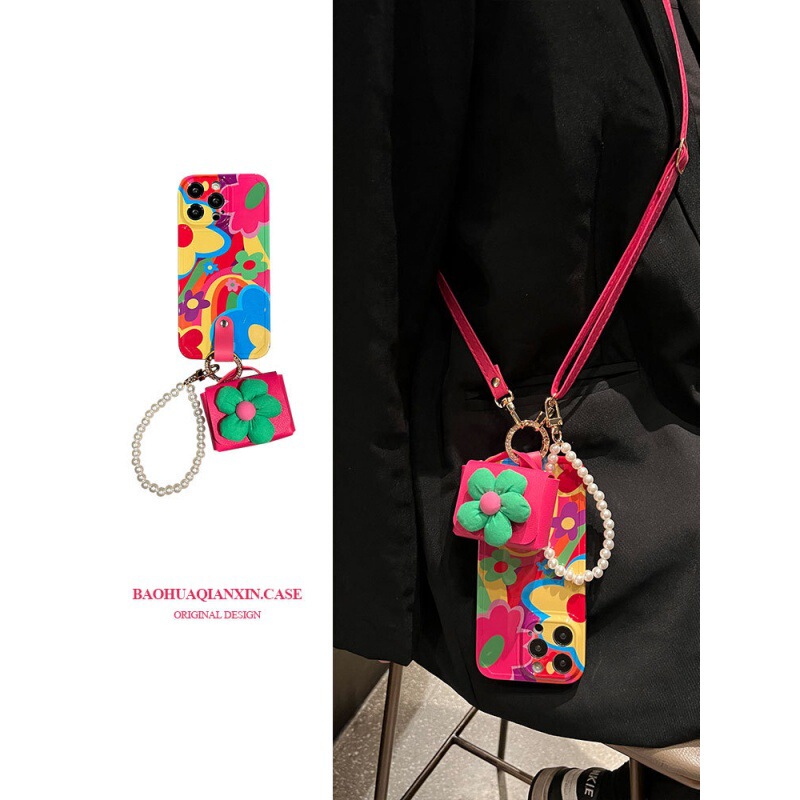 Colorful Flower Bag Hanging Accessories for Apple 15promax Mobile Phone Case iphone13 Crossbody 12 Bracelet 14 Women Colorful Flower Bag Hanging Accessories for Apple 15promax Mobile Phone Case iphone13 Crossbody 12 Bracelet 14 Women