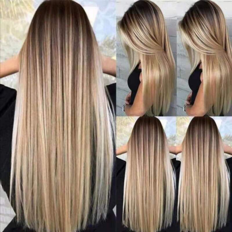 Cross-Border Hot-Selling European and American Foreign Trade Wigs for Women with Medium Parted Long Straight Hair Black Gradient Brown Gold Chemical Fiber Hair Cross-Border Hot-Selling European and American Foreign Trade Wigs for Women with Medium Parted Long Straight Hair Black Gradient Brown Gold Chemical Fiber Hair