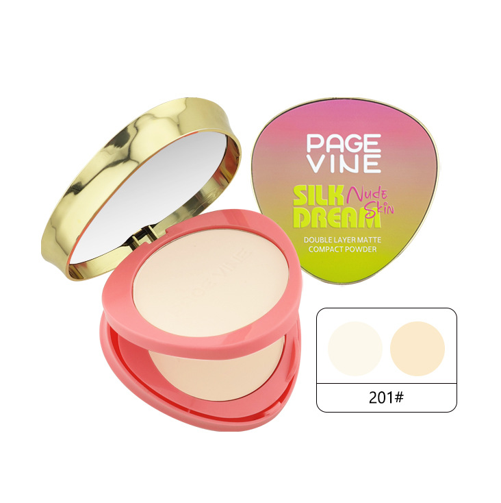 PAGE VINE seco y húmedo doble capa de polvo de impureza hidratante controlador de aceite impermeable a prueba de sudor maquillaje de color duradero