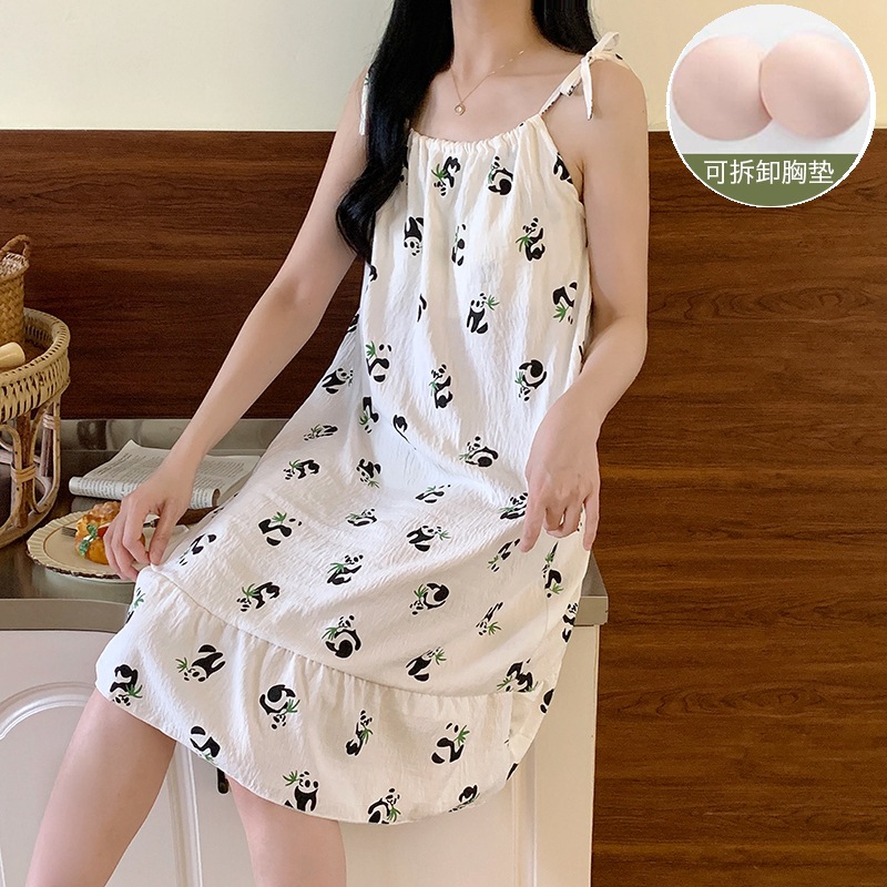 Pijama con cojín de pecho para mujeres de verano nubes de algodón pijama de cinturón en 2025 nuevo dulce lindo ropa de casa verano