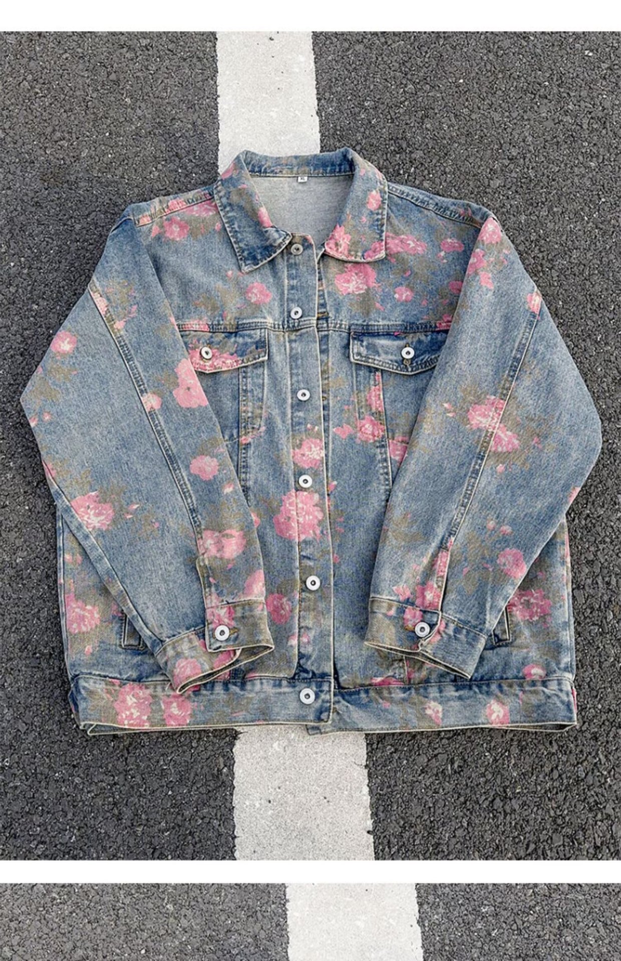 Men's Clothing Unisex Floral Print Denim Jacket Spring Autumn Trendy Designer Collared Workwear Jacket American High Street Style_mkmklike.com