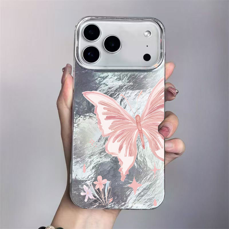 Pink Butterfly Suitable for Apple 16Pro Mobile Phone Case Iphone17 Trendy 14Promax13 Girl 15 European and American