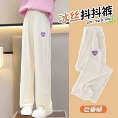 女の子の夏のパンツ、アイスシルクパンツ、大きな子供用ストレートパンツ、薄い女の子中学生の夏のズボン、防蚊パンツ、カジュアル