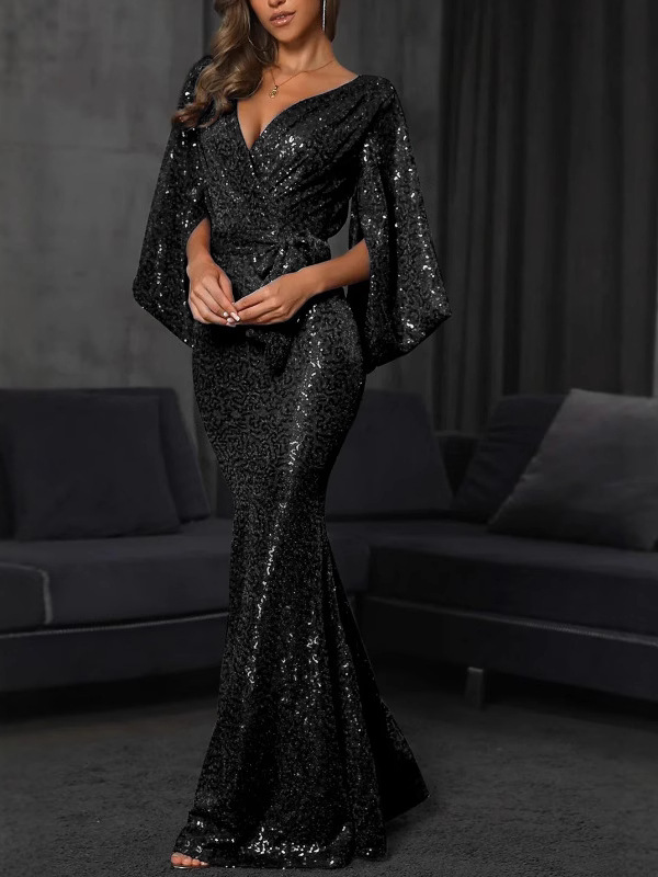 2026 nouvelle robe d'été transfrontalière européenne et américaine de mariée transfrontalière sexy fendue à paillettes longue robe de soirée au sol