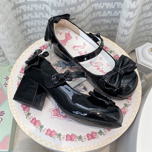 Super Fairy Elegant Sweet Thick Heel Small Leather Shoes for Women 2024 Summer New Round Toe Cute Bow Lo Shoes Mary Jane