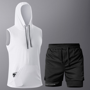 Cross-border European Code Two-open Sports Quick-drying T-shirt Shorts Men's Trendy Summer Men's Thin Fitness plus size