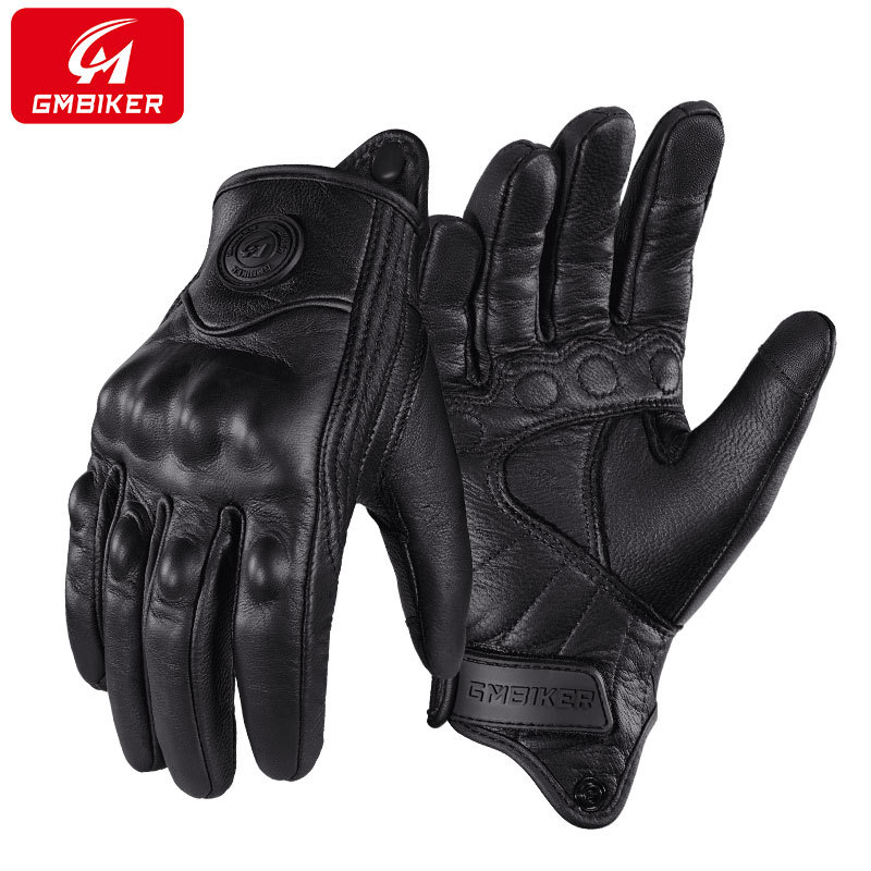 Motocicleta guantes de piel de oveja retro motociclista montar cuatro estaciones a prueba de viento, transpirable, a prueba de caídas, cálido otoño verano invierno