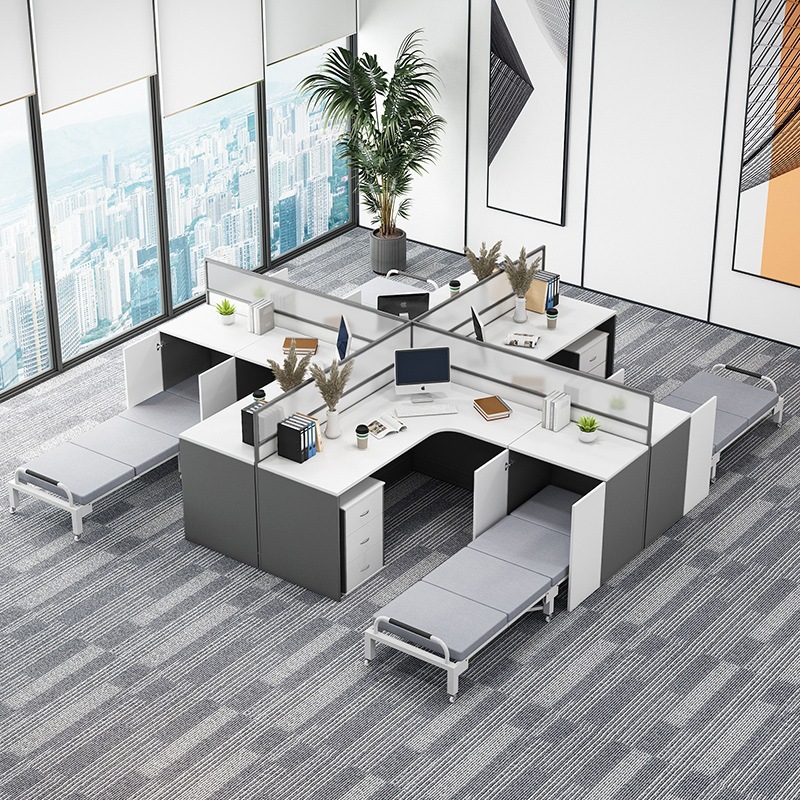 Office cubicle with rest bed staff office desk nap bed large and long L screen partition table employee position 