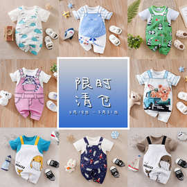 夏季新款宝宝连体衣a类短袖连体衣婴儿衣服可爱动物爬服批发清仓