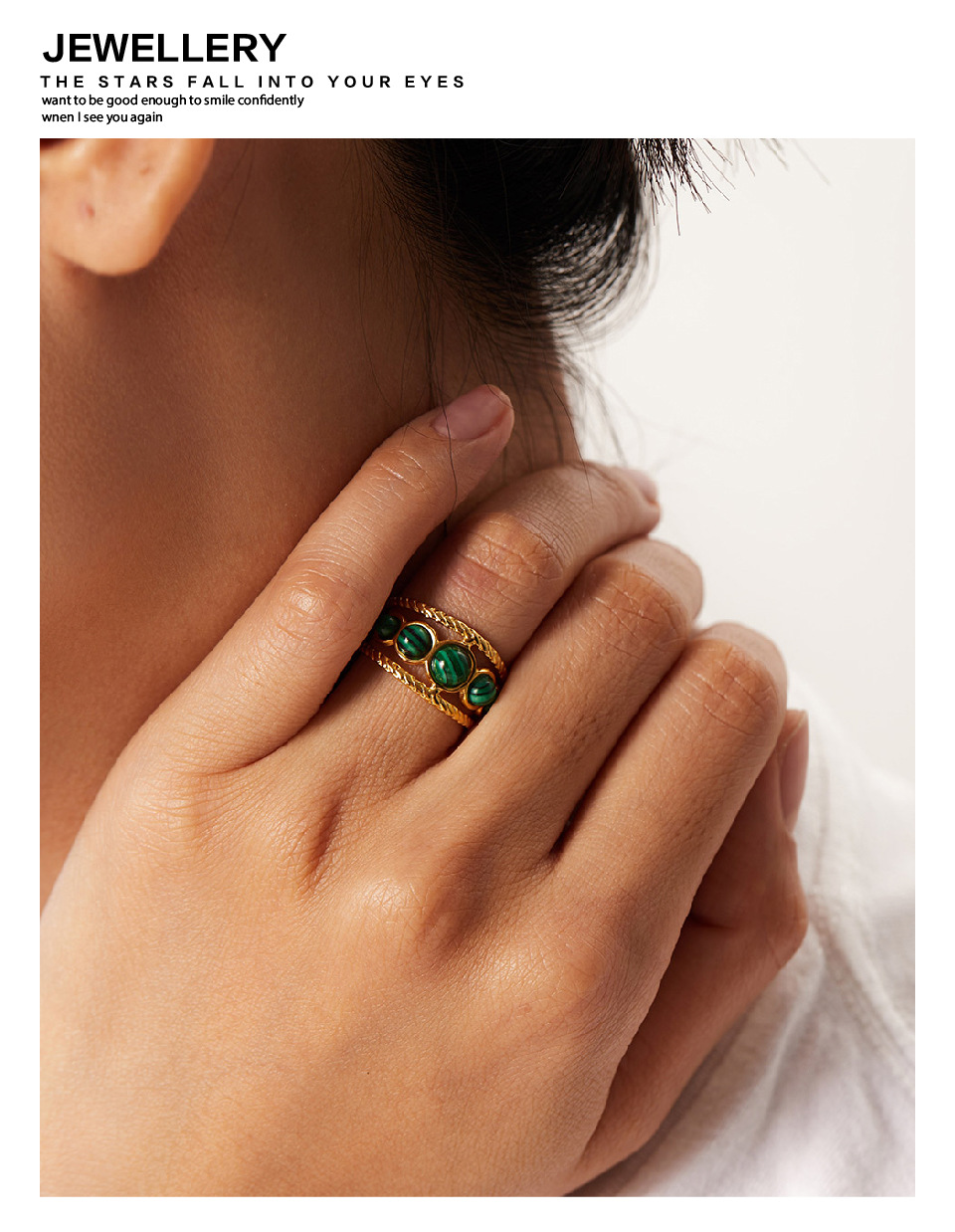 Retro Round Stainless Steel Plating Hollow Out Inlay Malachite Open Ring 1 Piece display picture 2