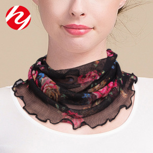 Spring and Summer Silk Scarf Women's Pullover Scarf Mulberry Silk Knitted Neck Set Small Silk Scarf Sunscreen Shade Mesh Fake Collar