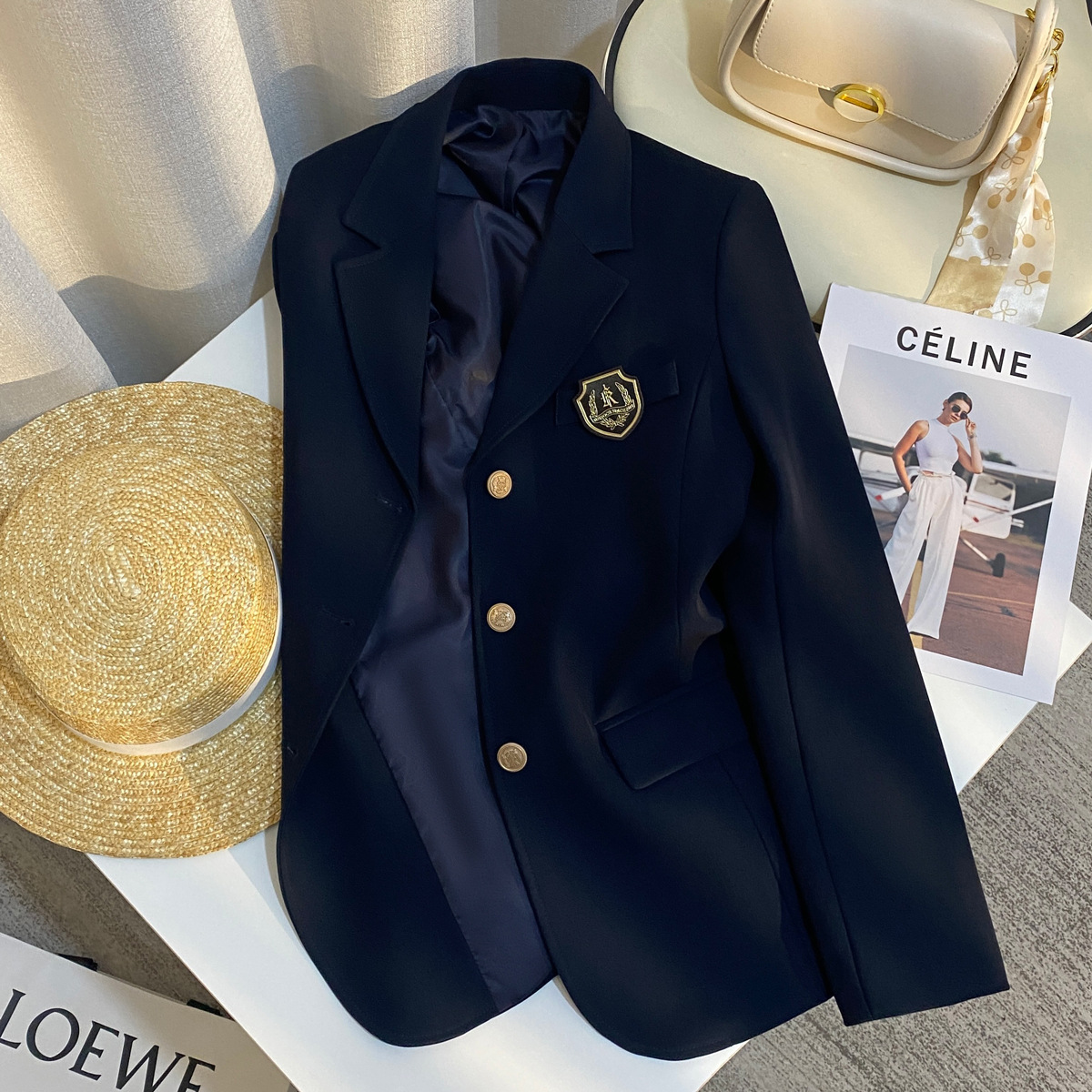 Navy Design Preppy Style Blazer Women's 2025 Early Spring New Style Elegant Popular Korean Style Top