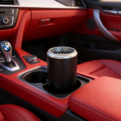 Car Soap Holder, Car Cup Holder Fragrance Diffuser, Car Aluminum Alloy Soap Container, Empty Car Soap Box (Perfplant seat) - short-black-barrel-with-a-silver-lid-empty-container-soap-not-included