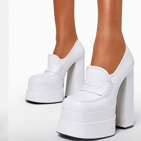 2022 punta cuadrada color sólido bajo-top de las mujeres de doble capa de la plataforma ultra-alto talón grueso talón sólido zapatos de moda de color