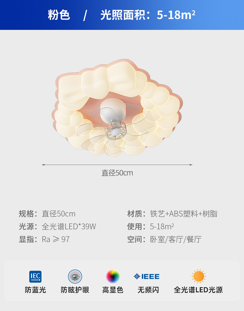 Lámpara de dormitorio, nueva nube, sacudiendo la cabeza, lámpara de ventilador, habitación para niños, espectro completo, protección ocular, ventilador inteligente, lámpara de techo integrada
