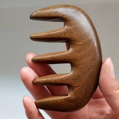 加厚金絲檀大五齒按摩梳粗寬齒月梳木梳 檀木五齒按摩梳