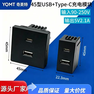 45型卡式嵌入式USB充电器模块Type-C快充插座面板DC充电桌面插座