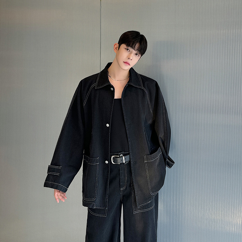 2024 가을 틈새 세척 프로필 데님 밍 라인 넓은 다리 바지 2 조각 세트 W10518 5230