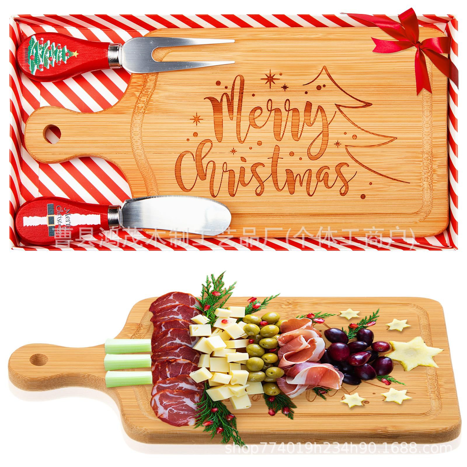 竹制圣诞奶酪板家用迷你切菜板圣诞餐盘派对装饰创意礼品套装定制