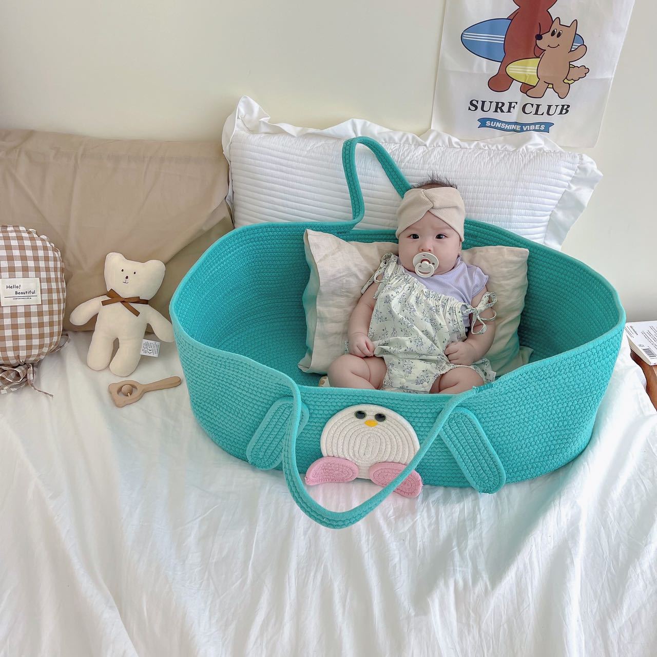 婴儿手提篮 便携式纯棉编织婴儿睡篮 外出手提婴儿床详情16