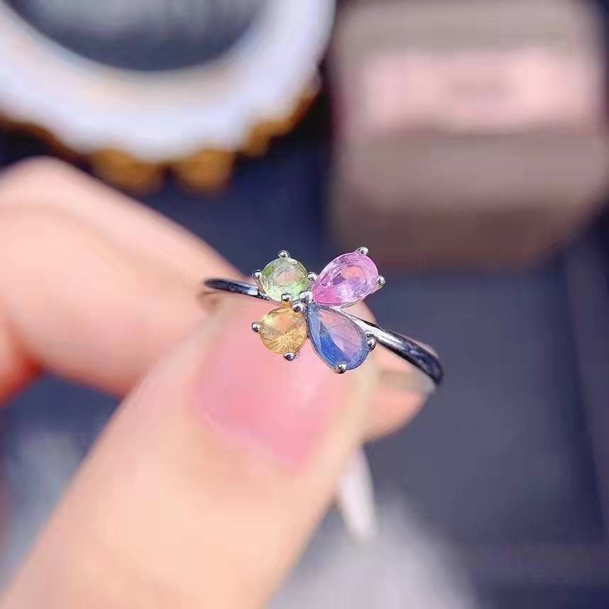 Simple Color Tourmaline Ring Butterfly Color Treasure Opening Copper Ring display picture 4