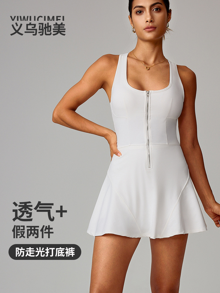 Europa y Estados Unidos desnudos transfronterizos anti-vagabundo ropa deportiva de verano al aire libre para mujeres correr vestidos de tenis de acondicionamiento físico 8832