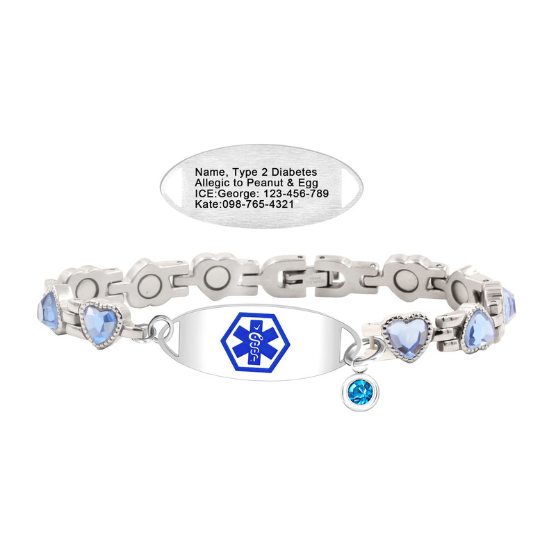 Cross-Border Medical Logo Heart-Shaped Magnet Stainless Steel Medical Bracelet, Customizable with Engraving, Emergency Contact Id Bracelet, in Stock