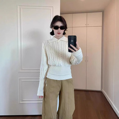 白い厚手のセーター女性秋冬韓系の怠惰な高級感があります。