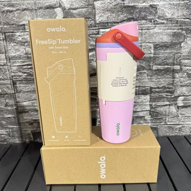 Owala同款跨境30oz手提便携保温杯304不锈钢简约双饮吸管汽车杯|undefined