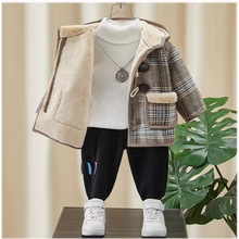 儿童冬季毛呢外套男童洋气中小童加绒加厚上衣男宝中长款呢子大衣