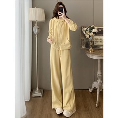 深圳南油休闲运动套装女秋减龄宽松显瘦连帽卫衣外套阔腿裤两件套