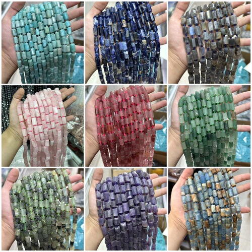 Natural raw stone column crystal column loose beads original cut straight hole cut round tube beads diy jewelry accessories cylindrical beads