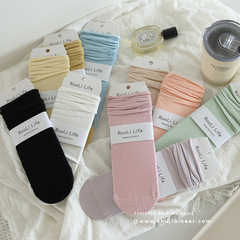 Summer and Autumn Women's Cream Color Boneless Thin Mouth Postpartum Cotton Socks, INS Korean Version Plain Color Folded Edge Bunchy Socks