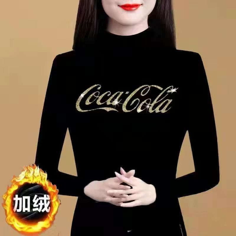 胖加大码秋冬季新款德绒打底衫女显瘦洋气半高领时尚保暖上衣女