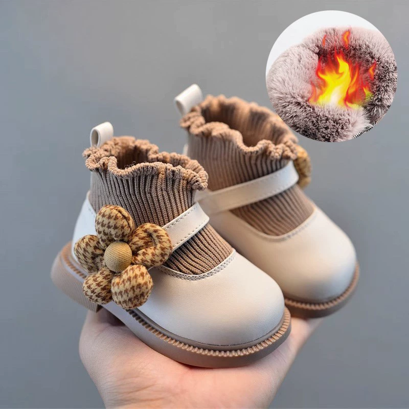 Женская детская обувь, новинка, корейские осенне-зимние короткие сапоги принцессы с подсолнухом, стильная обувь для малышей, нескользящая Мягкая подошва, слипоны