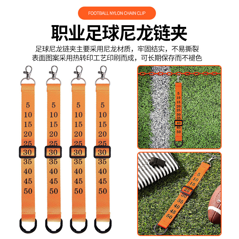Clip de cadena de árbitro de fútbol lugar de fútbol árbitro equipo marca profesional fútbol nylon cadena clip naranja nylon número