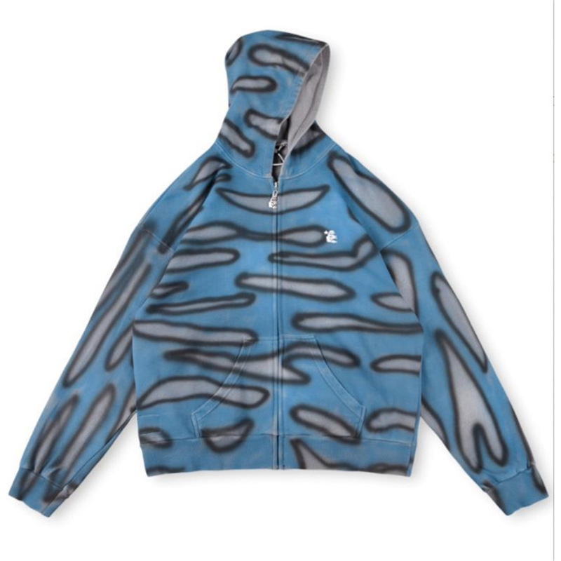 新欧潮牌Hellstar Studios Hoodie拉链洗水做旧连帽卫衣男女同款|undefined