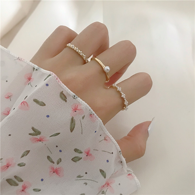 韓國東大門新款簡約唯美幾何戒指女網紅氣質微鑲水鑽指環套裝批發