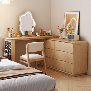 Modern Dressing Table Bucket Cabinet Integrated Bedroom Modern Simple Full Solid Wood Makeup Table Bed End Storage Cabinet Log Transfer