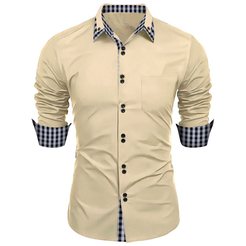 Cross-Border New Fashion Men's Clothing Spring and Autumn Men's Fashion Plaid Color Matching Business Slim Casual Shirt Long-Sleeved Shirt Cross-Border New Fashion Men's Clothing Spring and Autumn Men's Fashion Plaid Color Matching Business Slim Casual Shirt Long-Sleeved Shirt