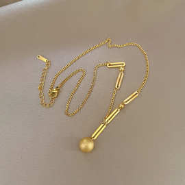 【通体钛钢】金箔圆球在的极简风炉内真金项链女ins网红锁骨链配