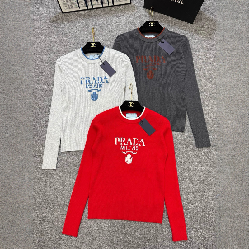 Nanyou High Version P Home 25 Autumn and Winter New Jacquard Contrasting Letters Classic Casual Slimming Look Versatile Wool Long Sleeves